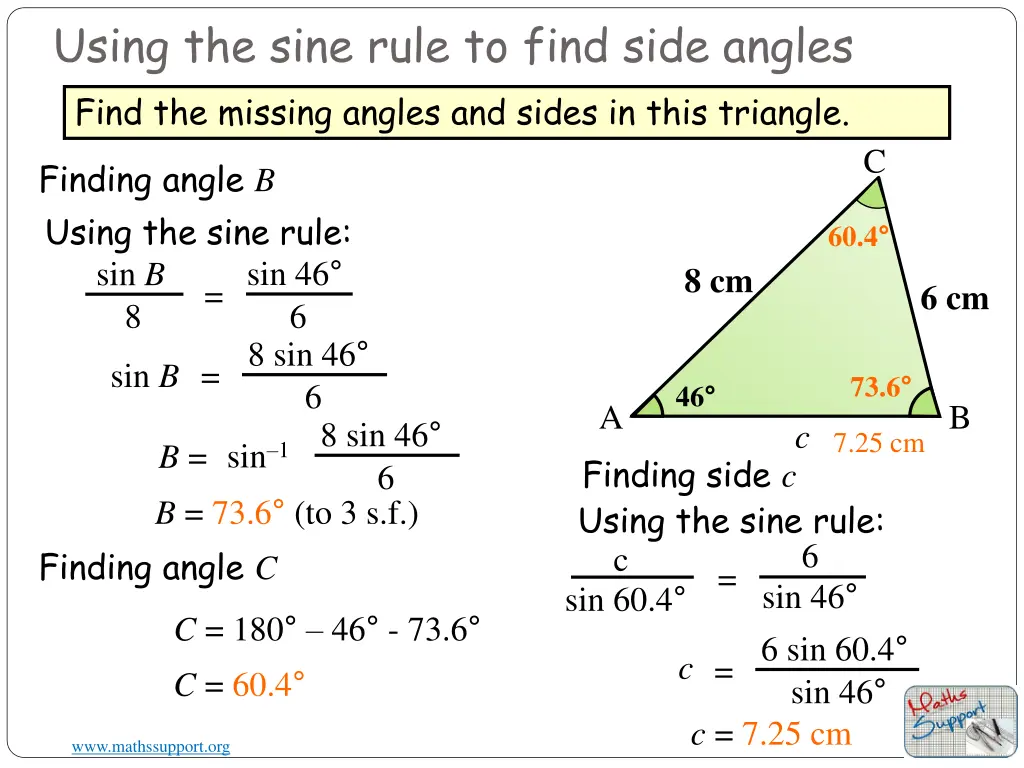 using the sine rule to find side angles