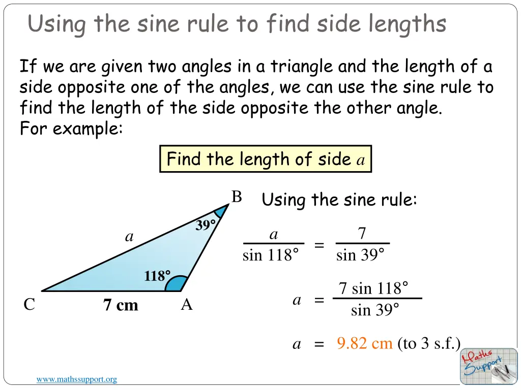 using the sine rule to find side lengths
