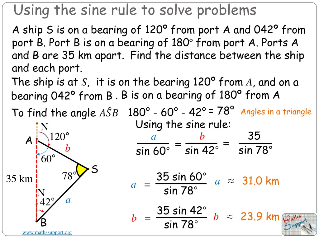 using the sine rule to solve problems a ship
