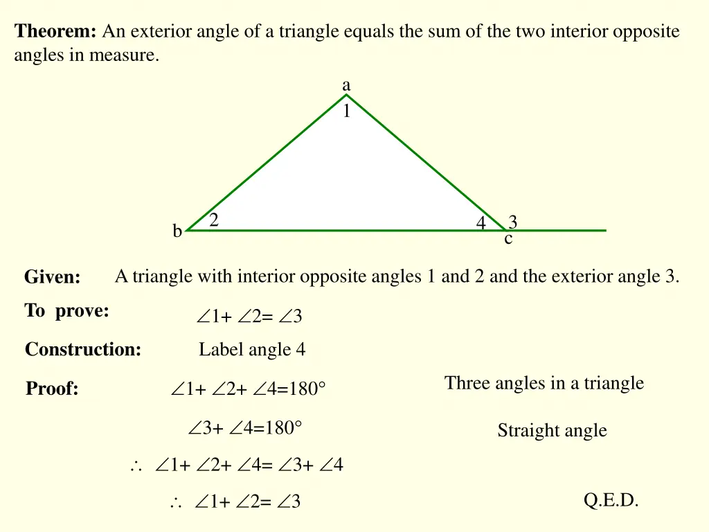 theorem an exterior angle of a triangle equals