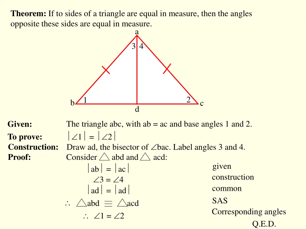 theorem if to sides of a triangle are equal