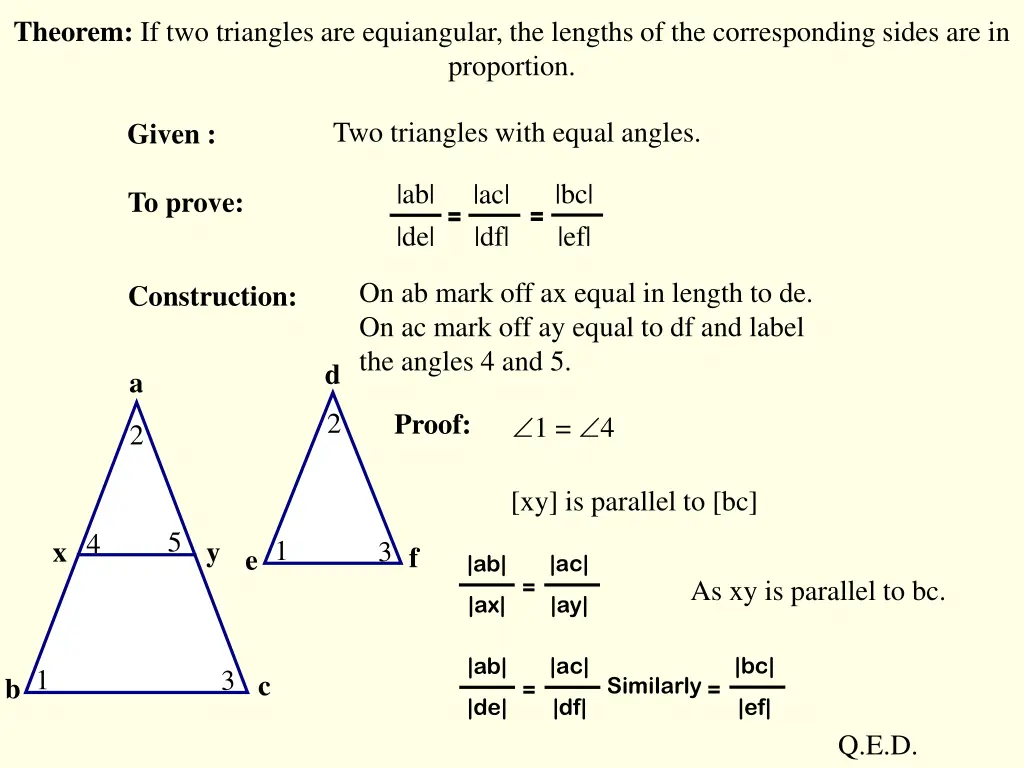 theorem if two triangles are equiangular