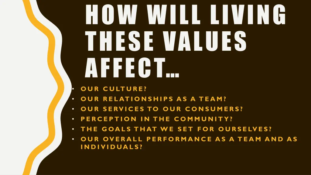 how will living these values affect