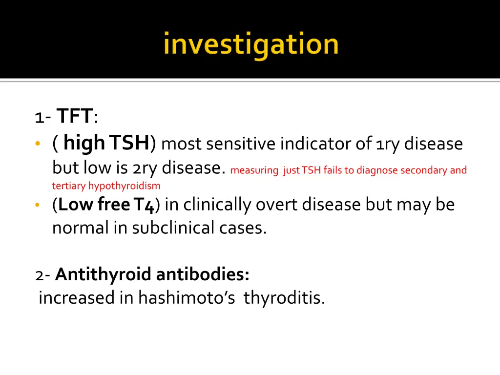 1 tft high tsh most sensitive indicator
