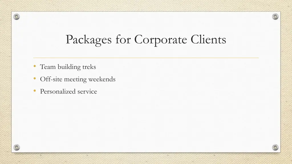 packages for corporate clients