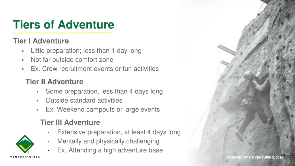 tiers of adventure