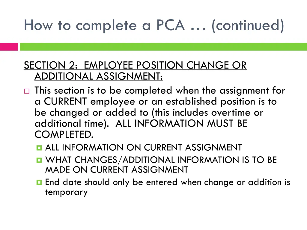 how to complete a pca continued 1