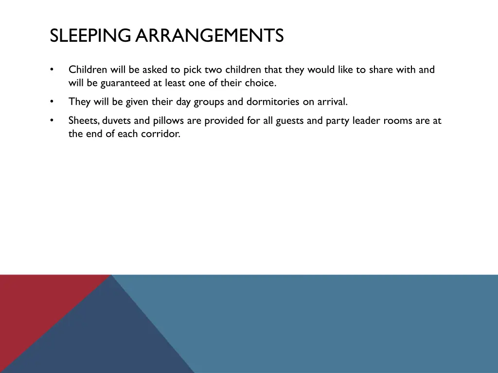 sleeping arrangements
