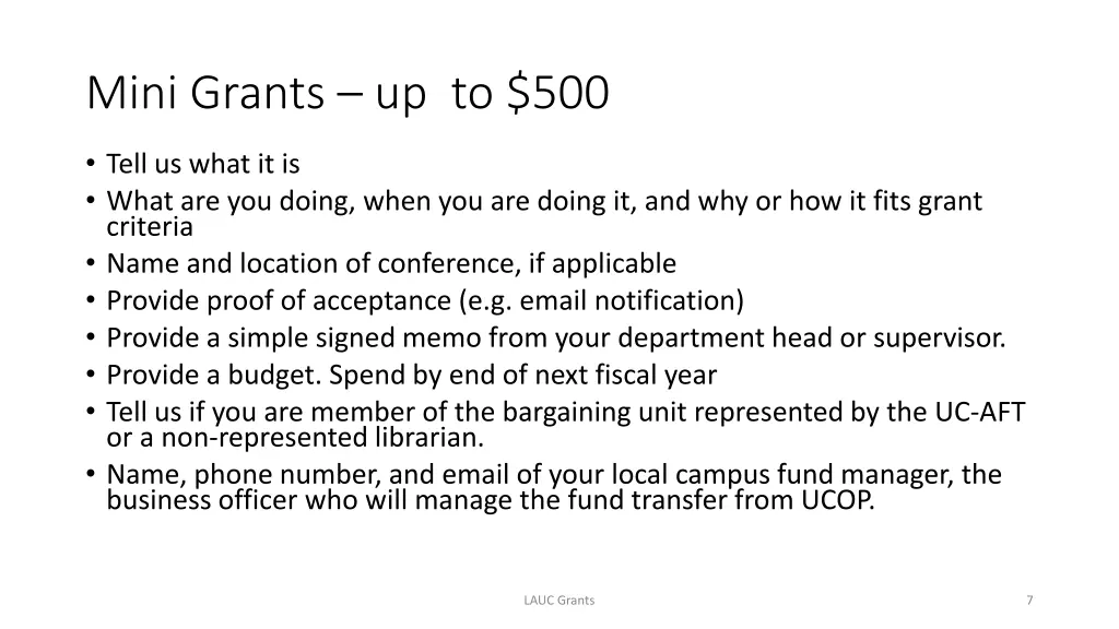 mini grants up to 500
