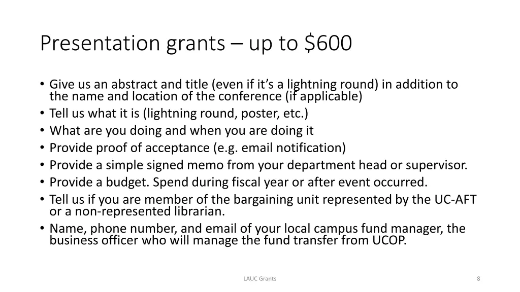 presentation grants up to 600