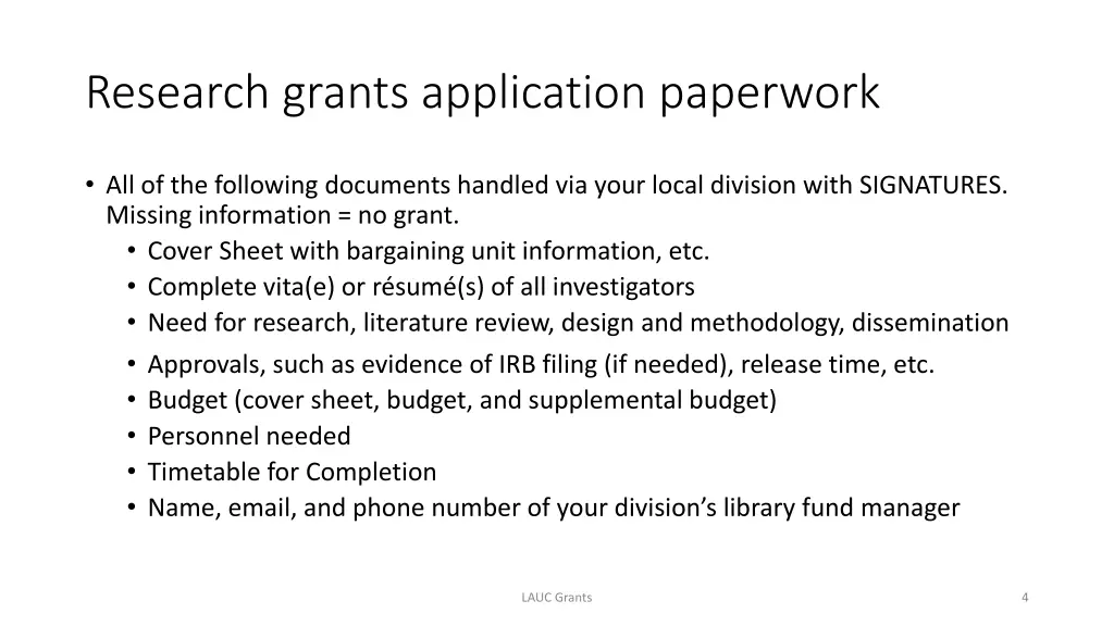 research grants application paperwork