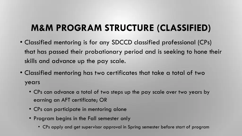 m m program structure classified