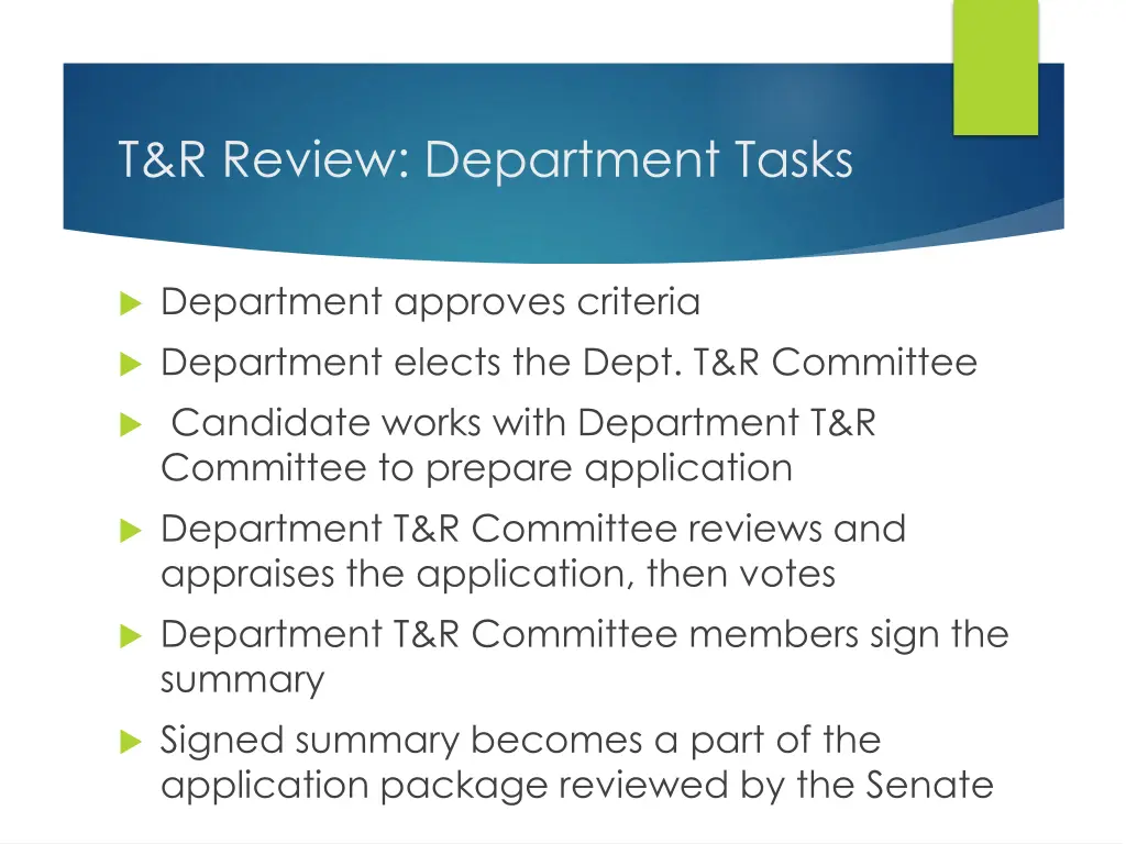 t r review department tasks