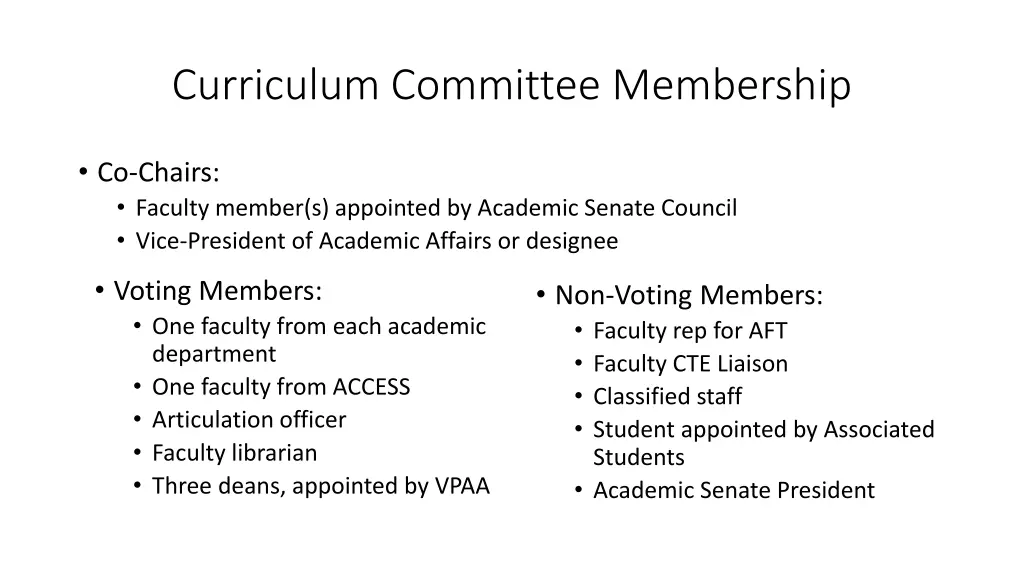 curriculum committee membership