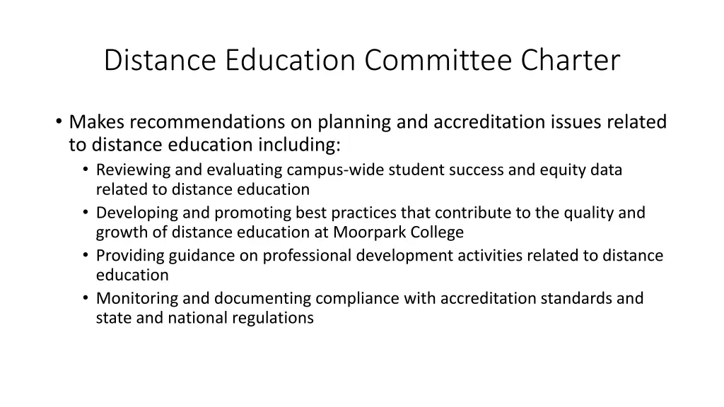 distance education committee charter