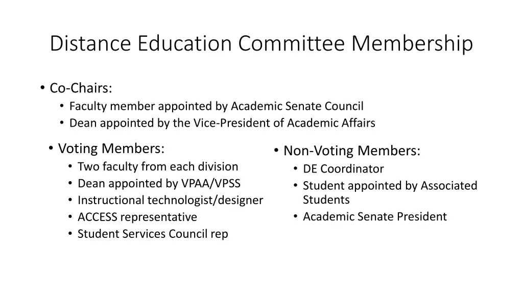distance education committee membership