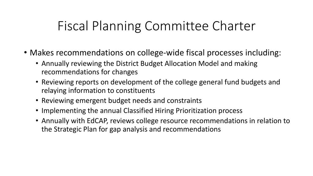 fiscal planning committee charter