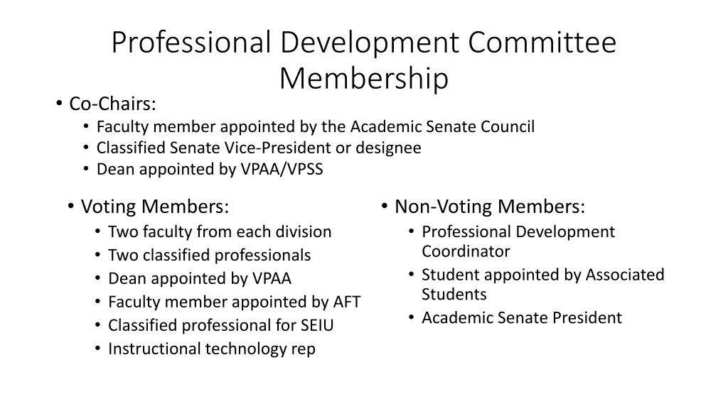 professional development committee membership