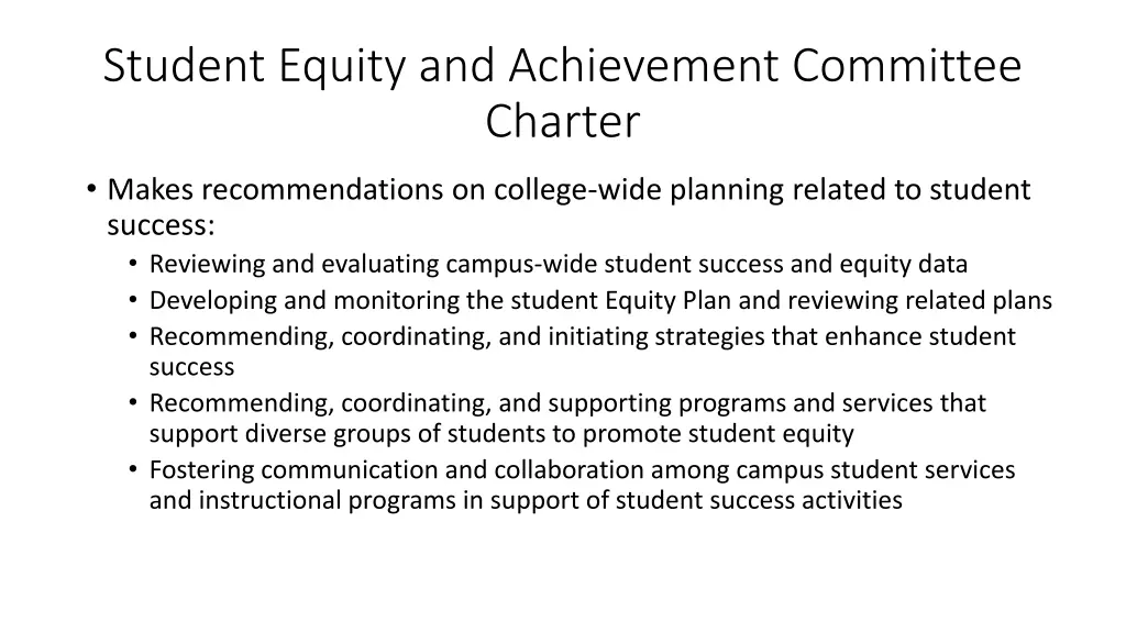 student equity and achievement committee charter
