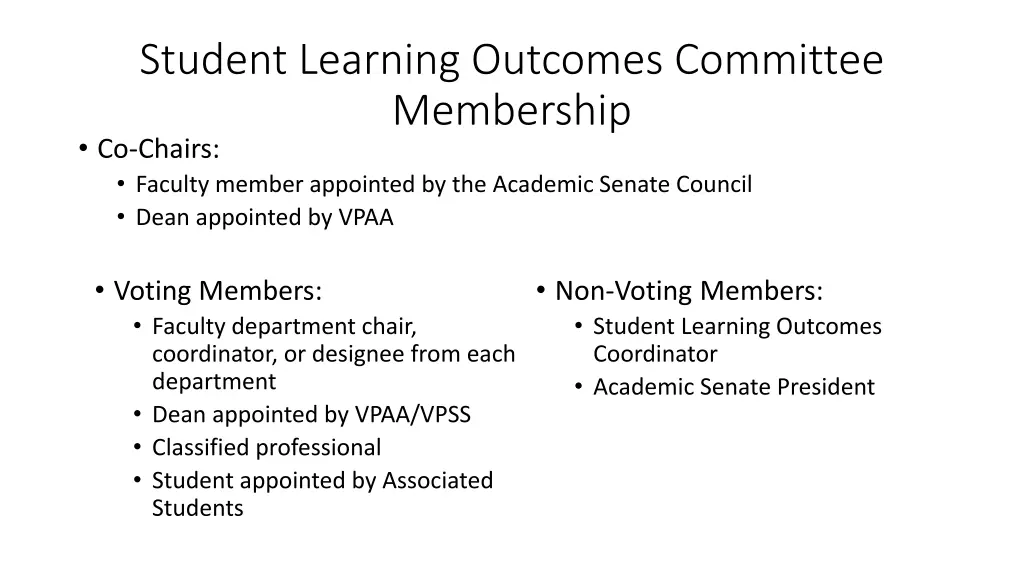 student learning outcomes committee membership