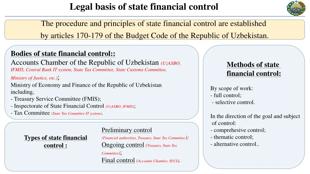 legal basis of state financial control