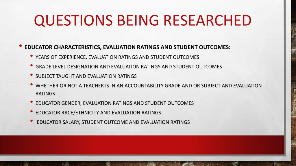 questions being researched