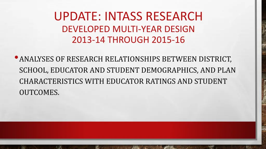 update intass research developed multi year