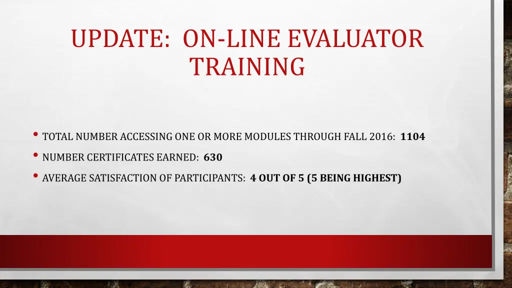 update on line evaluator training