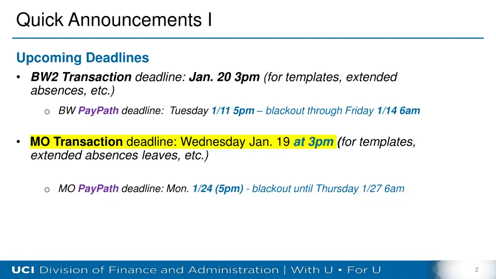 quick announcements i