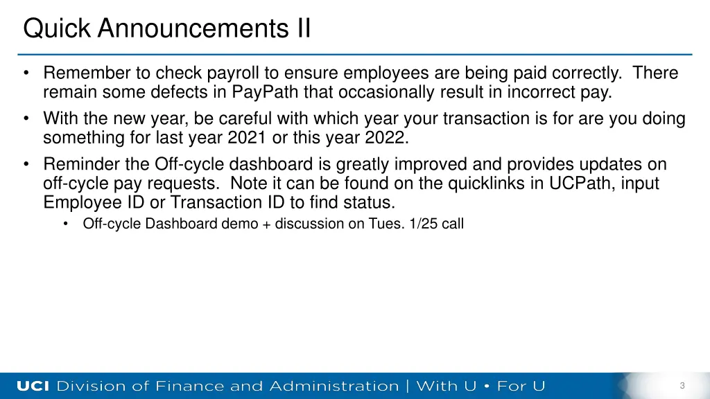quick announcements ii