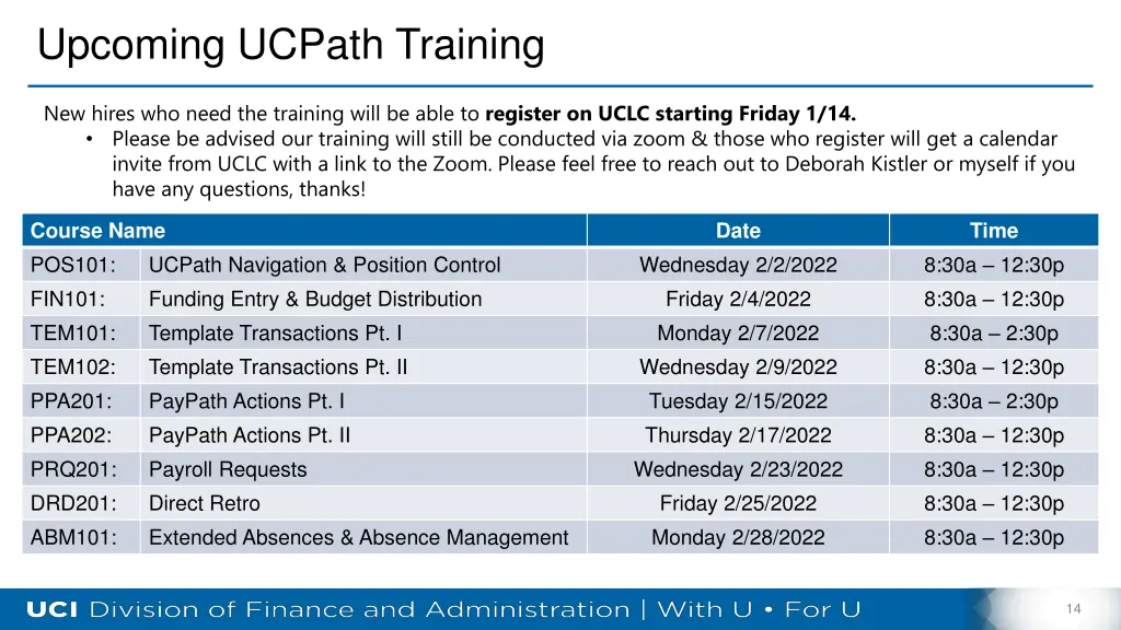upcoming ucpath training