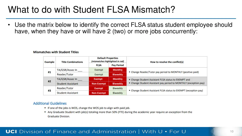 what to do with student flsa mismatch