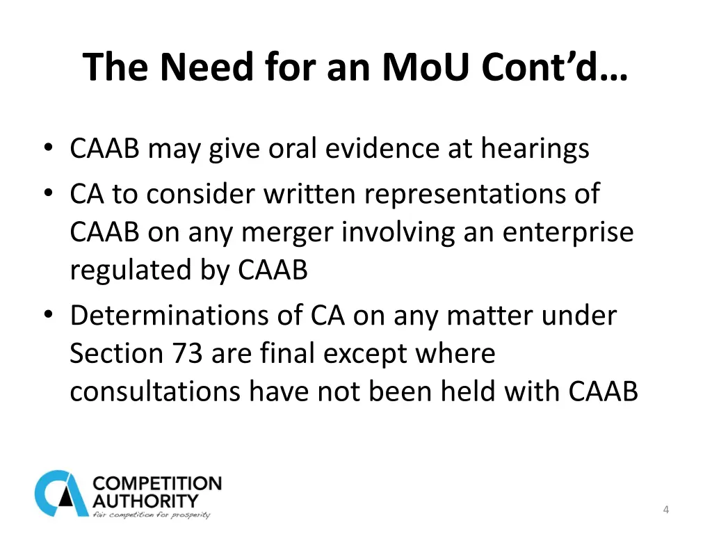 the need for an mou cont d