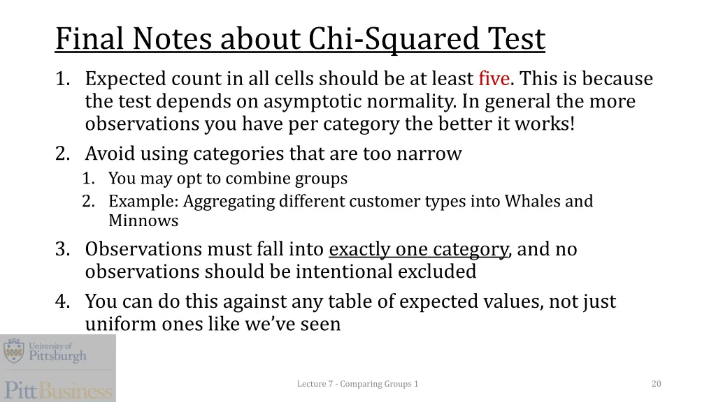 final notes about chi squared test