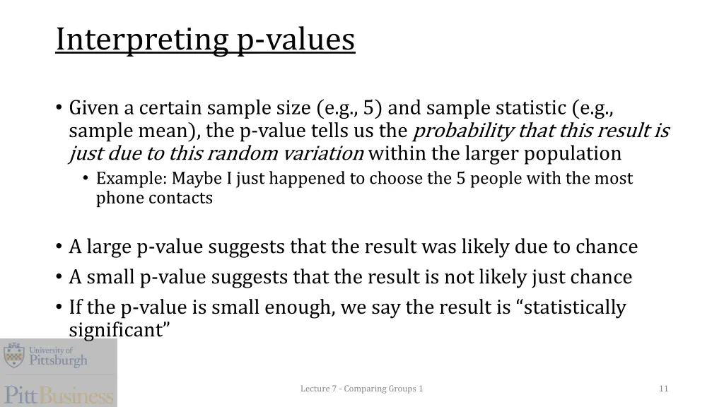 interpreting p values