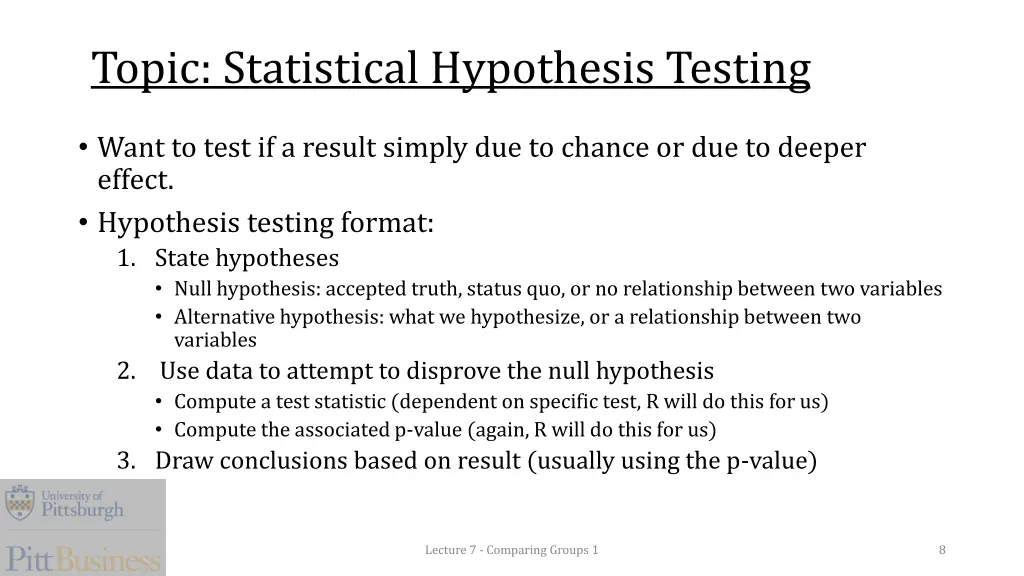 topic statistical hypothesis testing 1