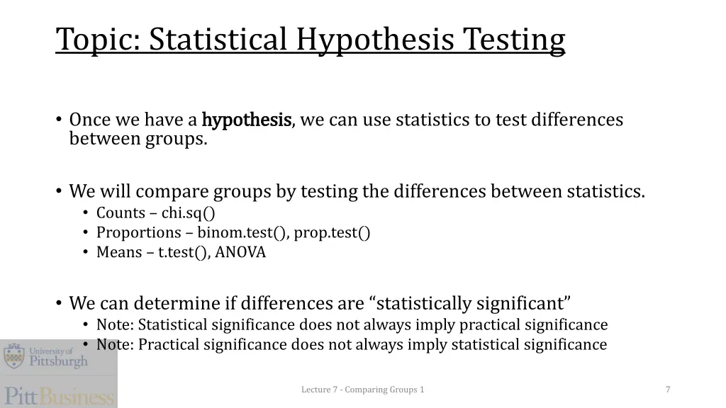 topic statistical hypothesis testing