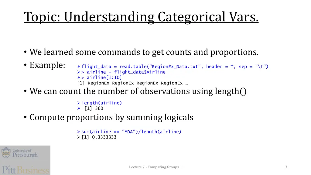 topic understanding categorical vars