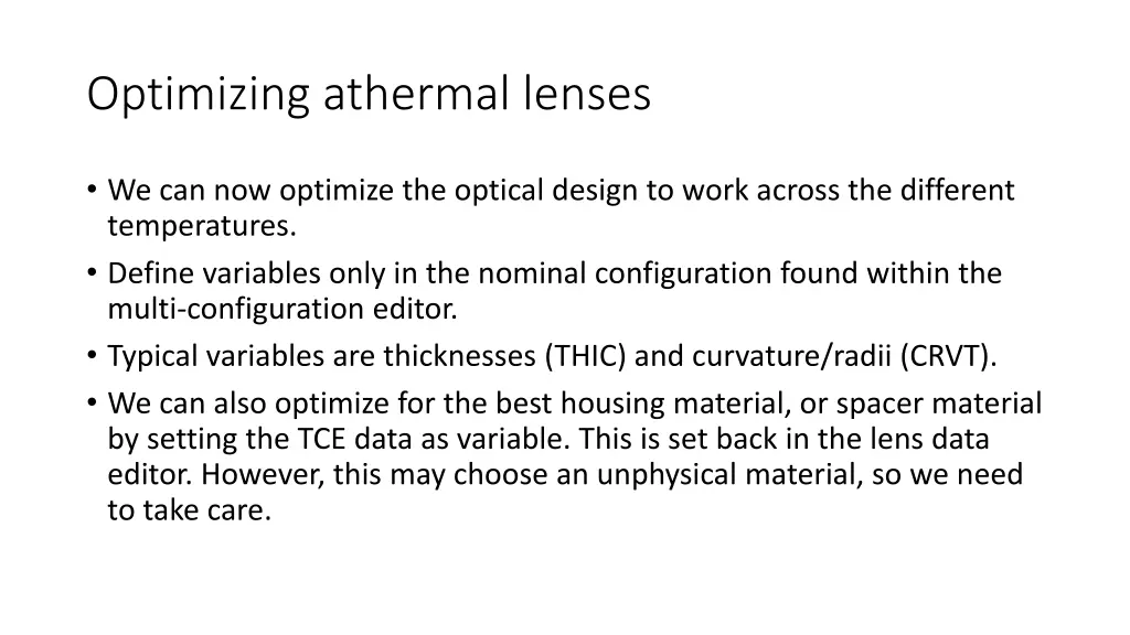 optimizing athermal lenses