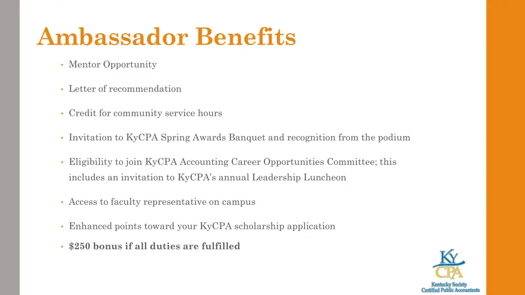 ambassador benefits