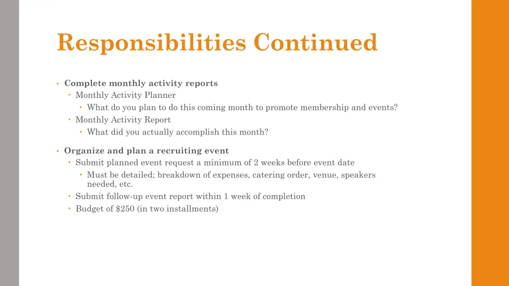 responsibilities continued