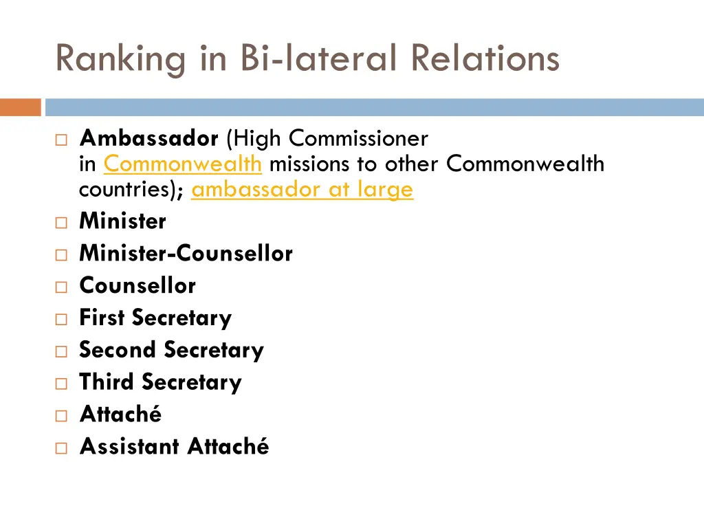ranking in bi lateral relations