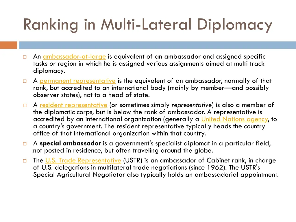 ranking in multi lateral diplomacy