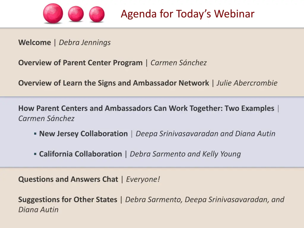 agenda for today s webinar