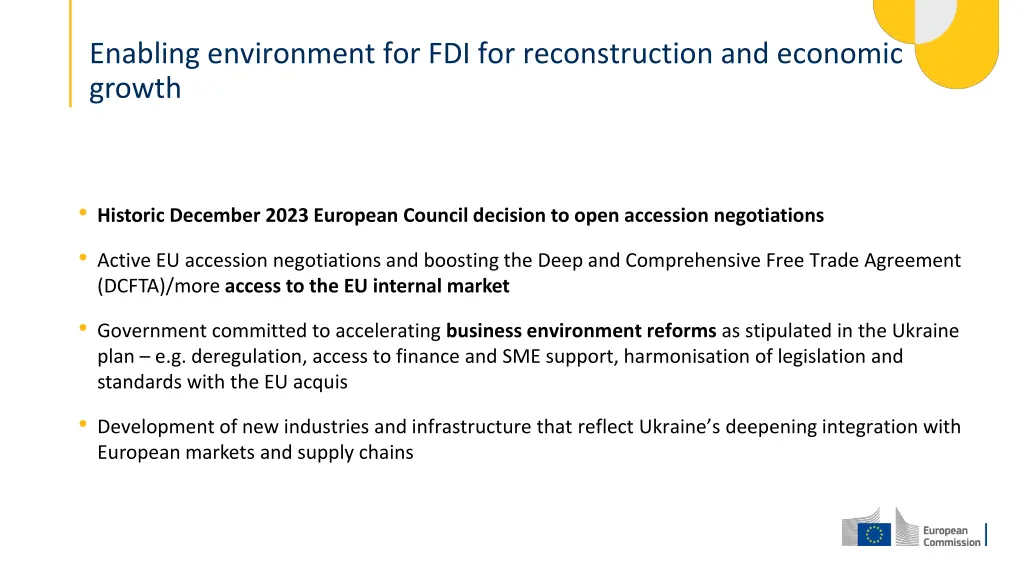 enabling environment for fdi for reconstruction