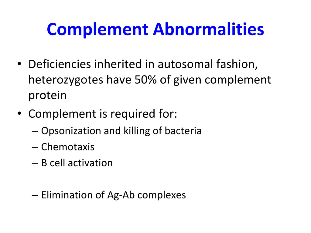 complement abnormalities