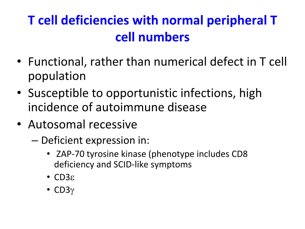 t cell deficiencies with normal peripheral t cell