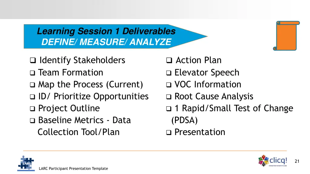 learning session 1 deliverables define measure