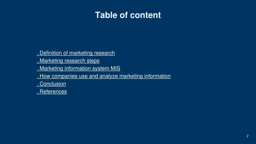 table of content