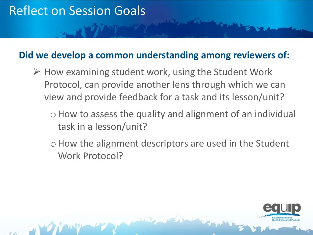 reflect on session goals